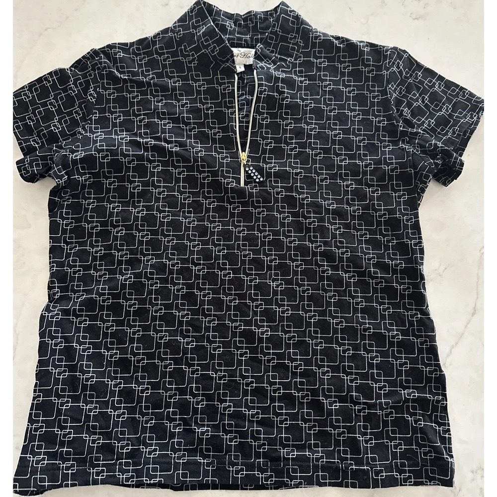 Sport Haley S Navy Geometric 1/4 Zip Polo Shirt Golf‎ Tennis Pickleball Resort
